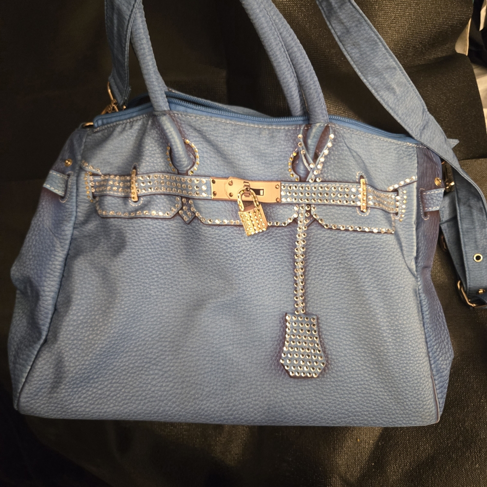 Elegant Blue Satchel with Gold Accents